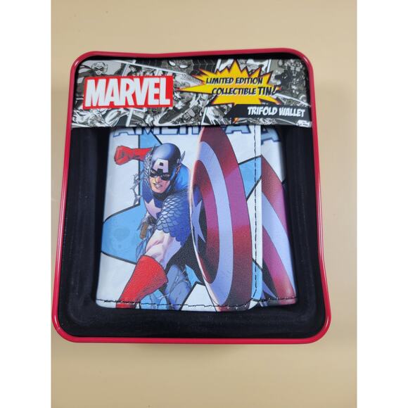 Marvel Comics Captain America Men's Trifold Wallet - Limited Edition Tin Box - Picture 1 of 3